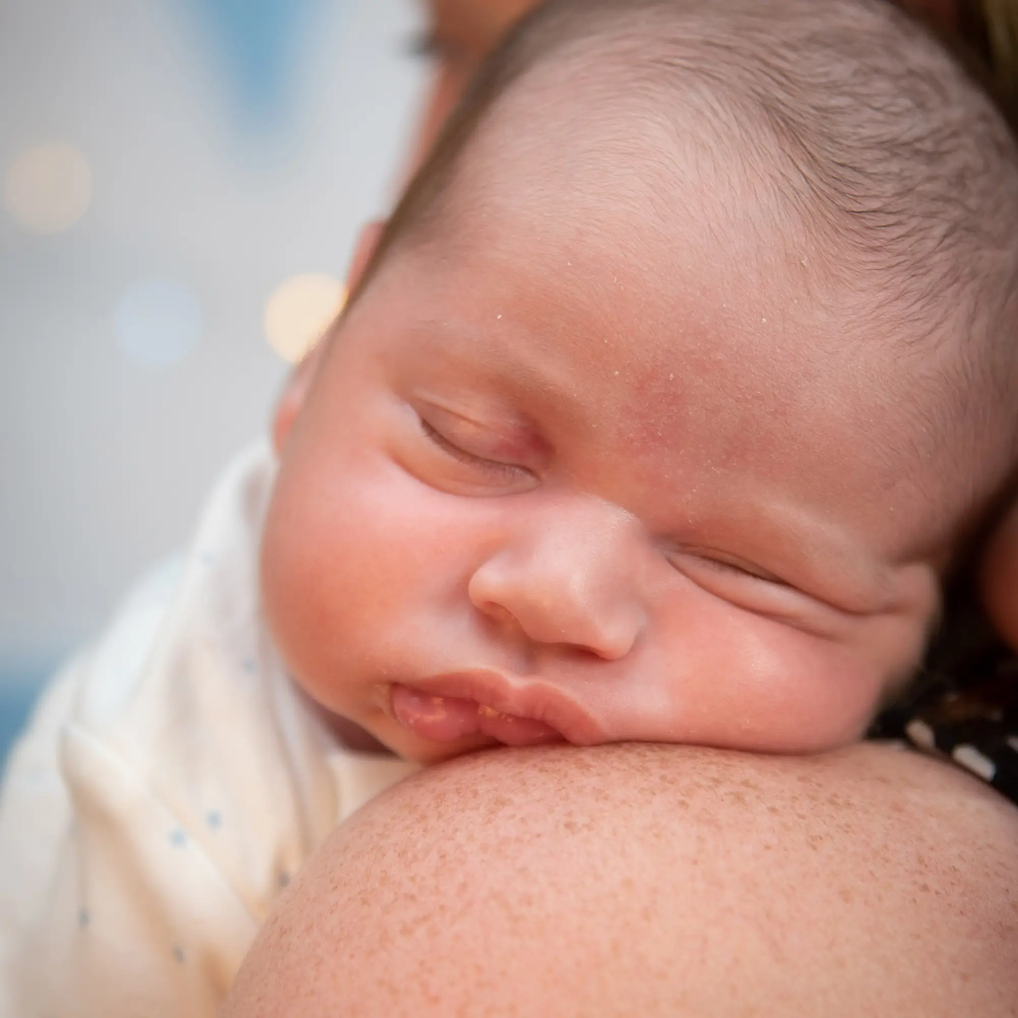 Close up of newborn asleep