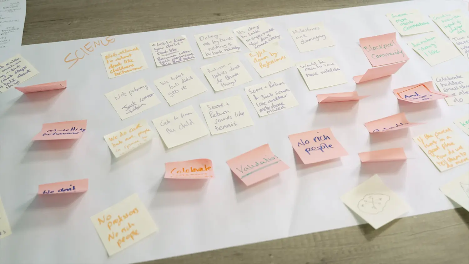 Post it notes collected from a campaign brainstorming session