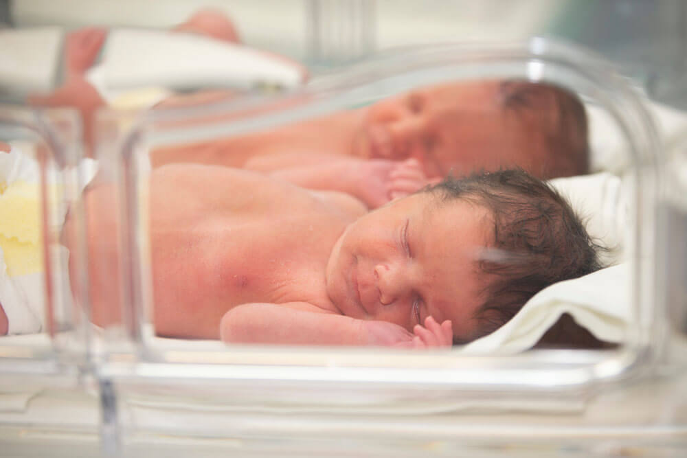 Premature babies in an incubator